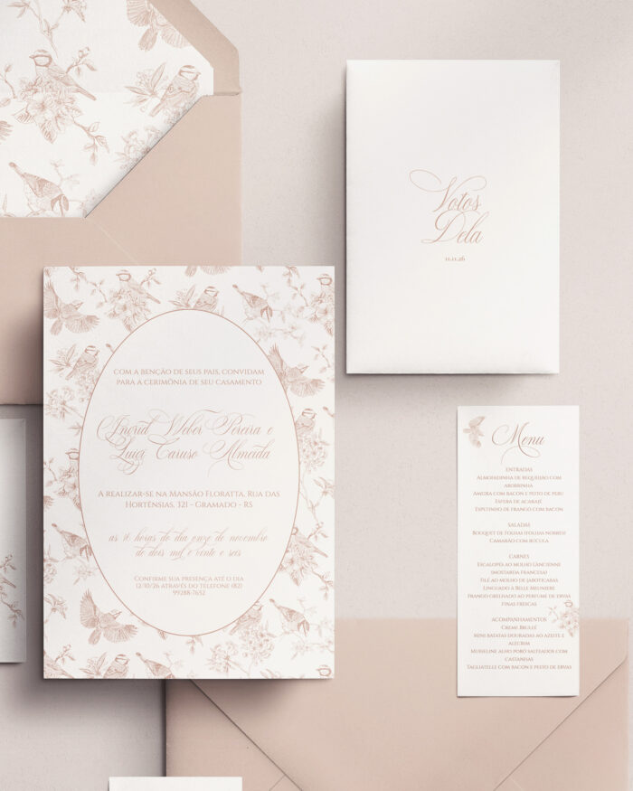 Kit Convite de Casamento - Template Fine Art Vintage Padrão Pássaros - Image 2