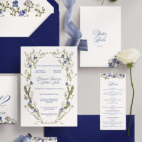 Kit Convite de Casamento - Template Fine Art Aquarela Flores Prensadas Moldura Azul - Imagem 2