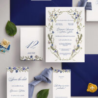 Kit Convite de Casamento - Template Fine Art Aquarela Flores Prensadas Moldura Azul - Imagem 3