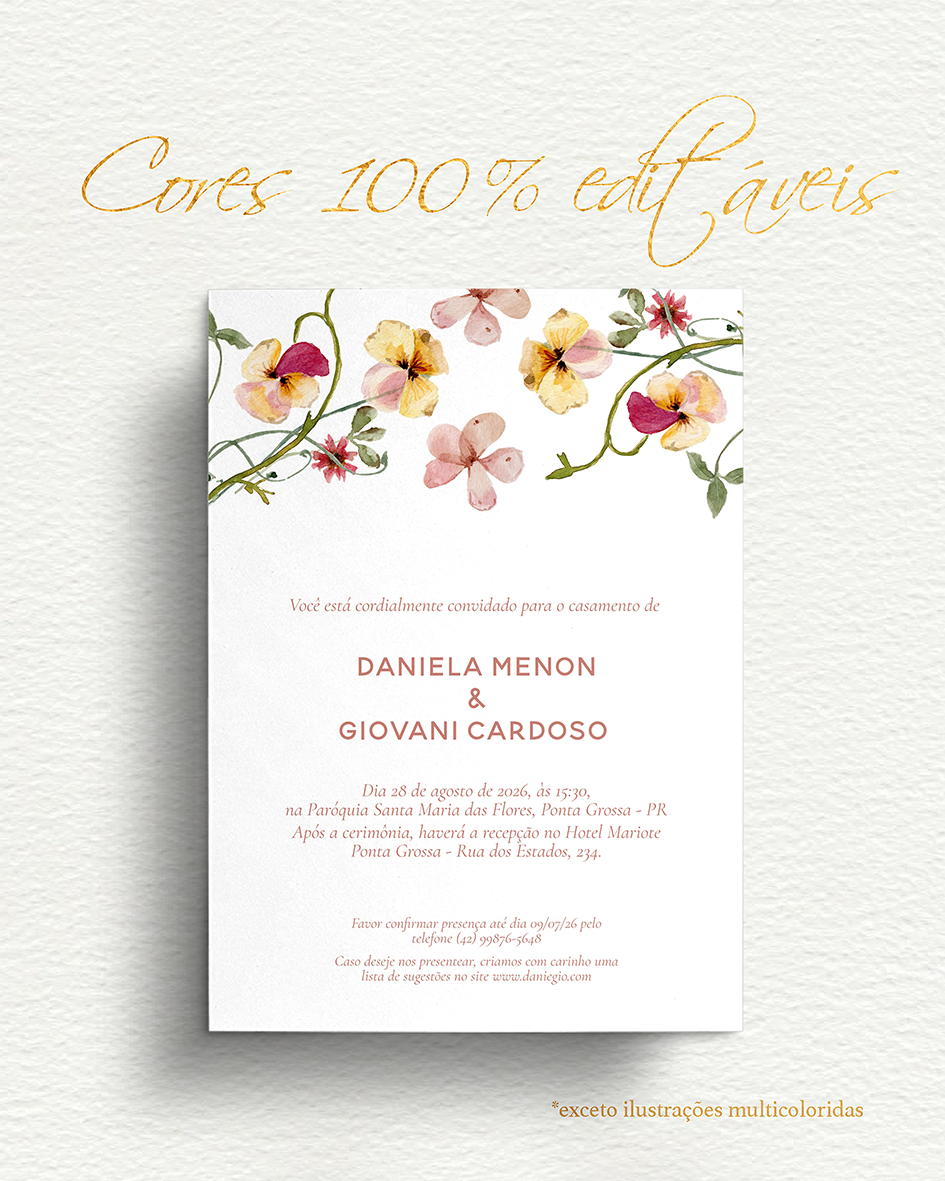 Kit Convite de Casamento - Template Flores Prensadas Rosê Minimalista - Imagem 6
