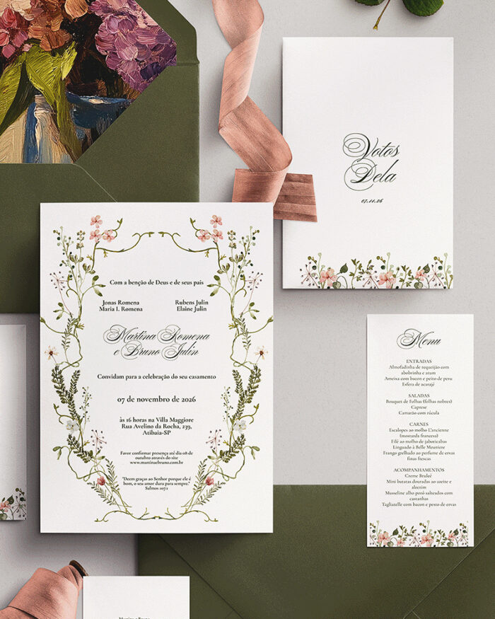 Kit Convite de Casamento - Template Fine Art Moldura Floral Rosa - Imagem 2