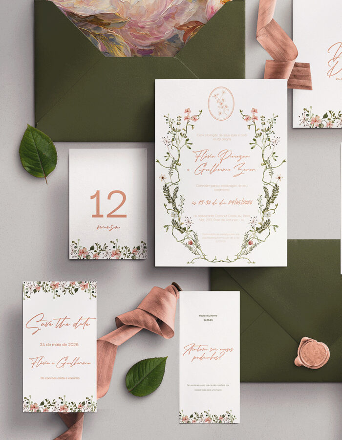 Kit Convite de Casamento - Template Fine Art Moldura Floral Rosa com Brasão - Imagem 3