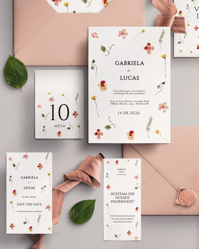 Kit Convite de Casamento - Template Flores Prensadas Rosa Moderno - Image 3