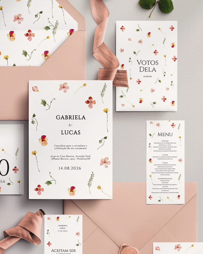 Kit Convite de Casamento - Template Flores Prensadas Rosa Moderno - Image 2