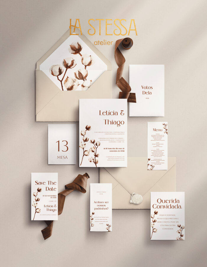 Kit Convite de Casamento - Template Aquarela Algodão