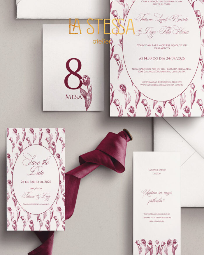 Kit Convite de Casamento - Template Fine Art Vintage Padrão Tulipas - Imagem 2