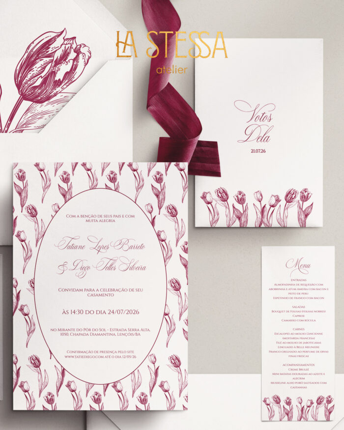Kit Convite de Casamento - Template Fine Art Vintage Padrão Tulipas - Imagem 3