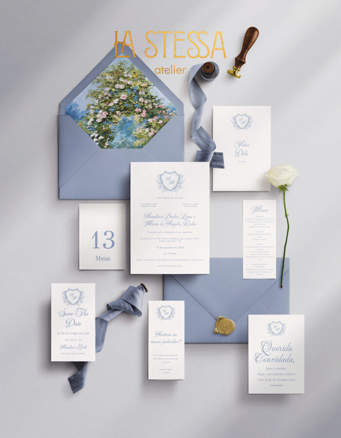 Kit Convite de Casamento - Template Fine Art clássico Brasão Ramos e Pontos