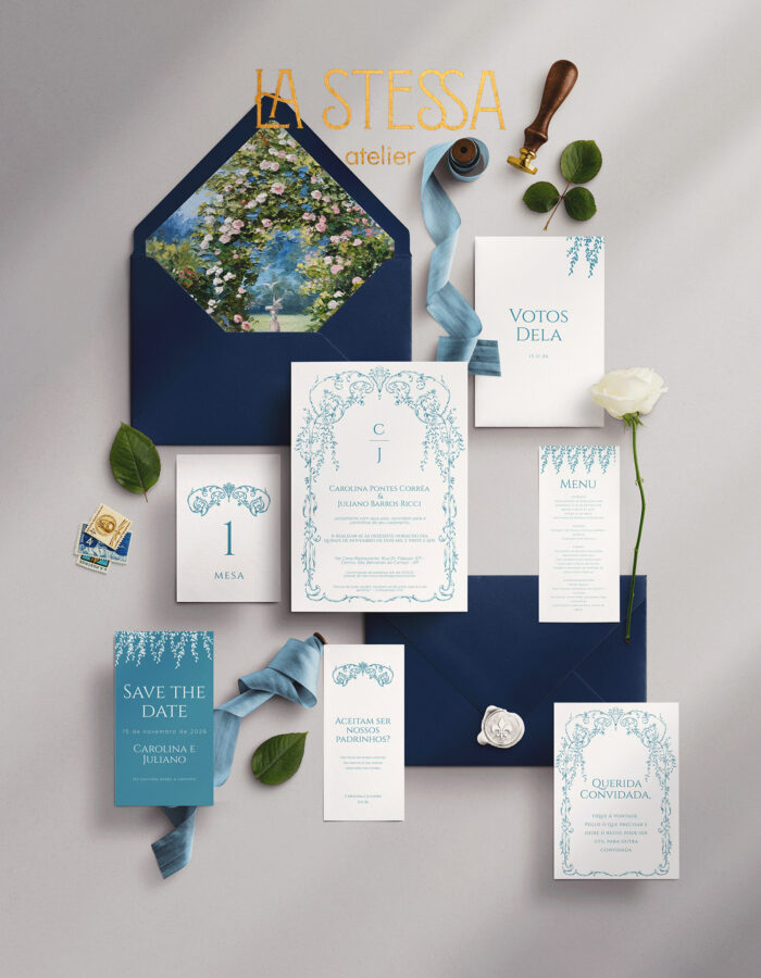 Kit Convite de casamento Template - Moldura floral em cascata