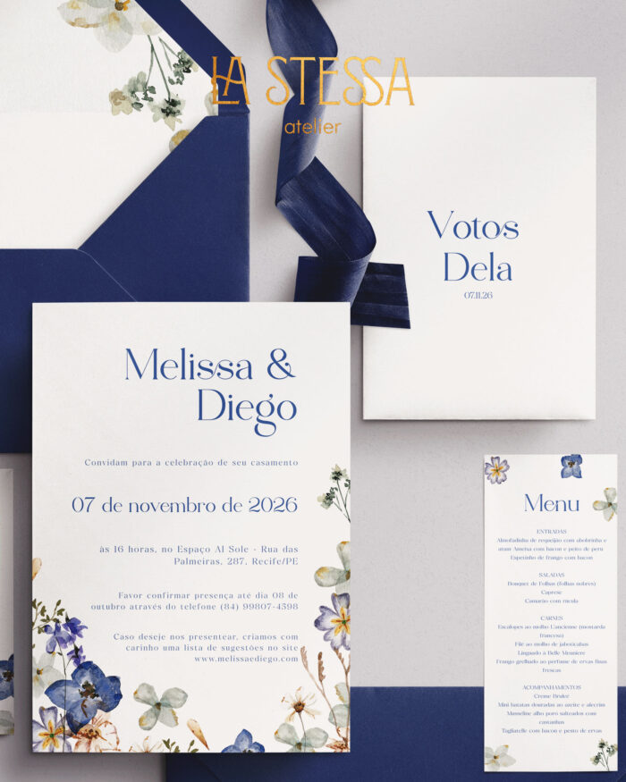 Kit Convite de Casamento -  Template Flores Prensadas Azul Moderno - Image 2