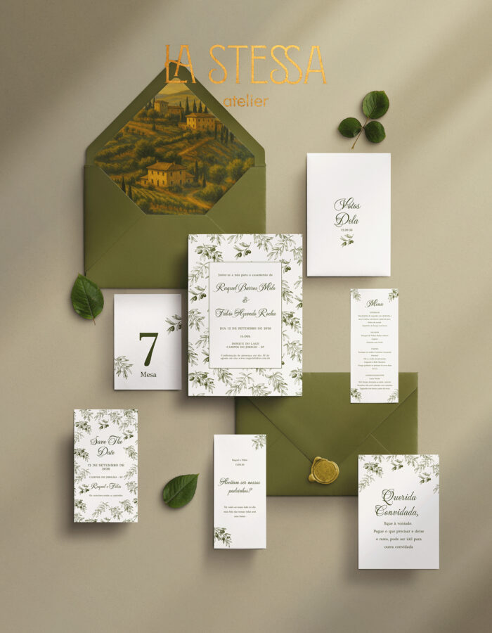 Kit Convite de Casamento - Template Fine Art Vintage Padrão Oliveira