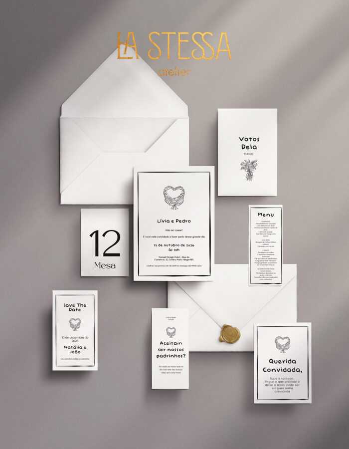 Kit Convite de Casamento - Template Moderno Ilustração Bolo de Casamento