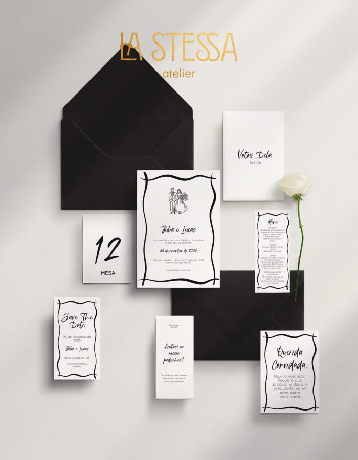 Kit Convite de Casamento - Template Moderno Ilustração Casal Noivos