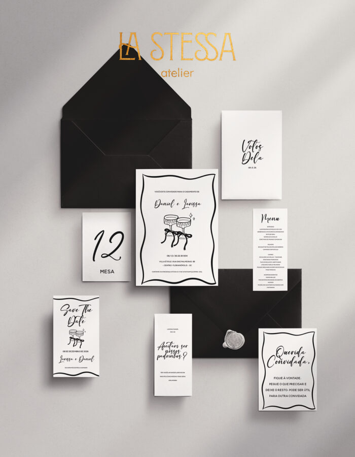 Kit Convite de Casamento - Template Moderno Ilustração Festa Taças Grandes