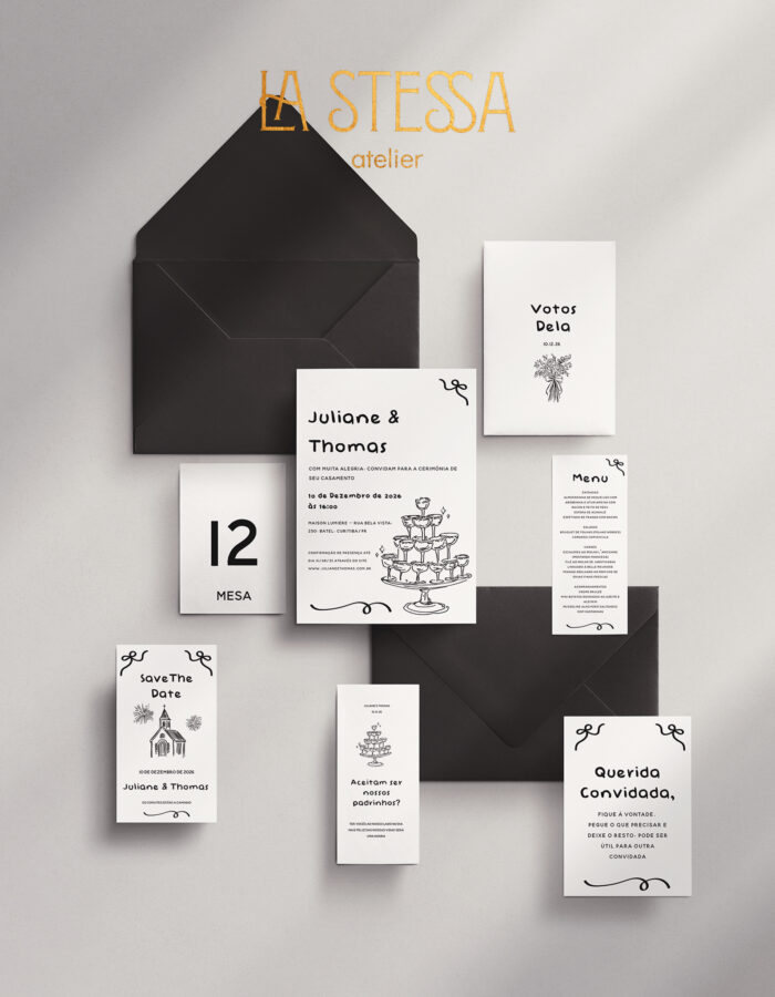 Kit Convite de Casamento - Template Moderno Ilustração Torre de Taças