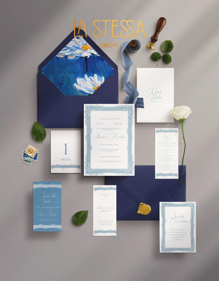 Kit Template Convite de Casamento - Fine Art Moldura Clássica com Ramos