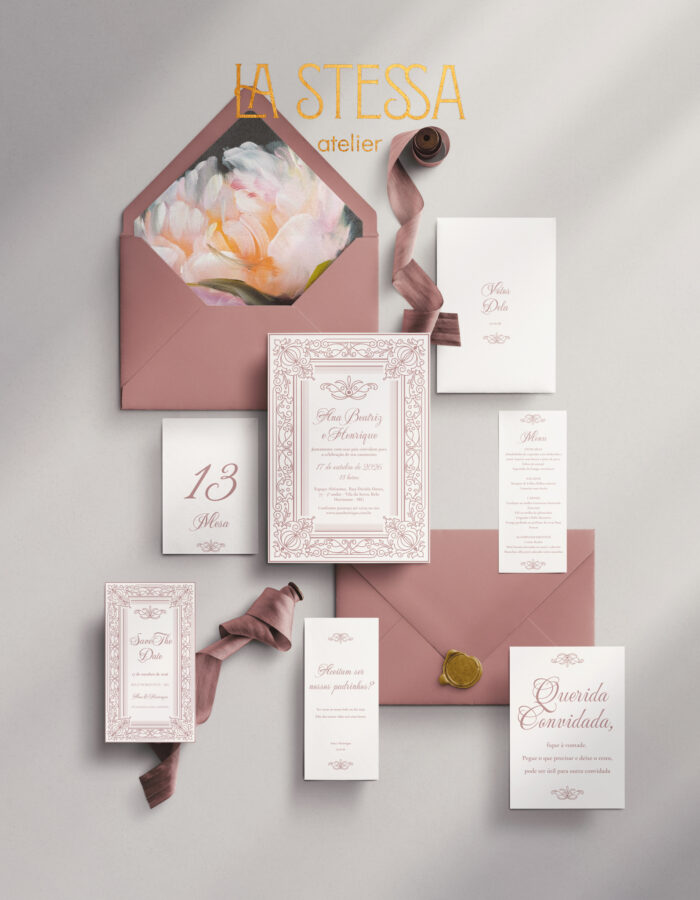 Kit Convite de Casamento - Template Moldura Vintage Arabesco