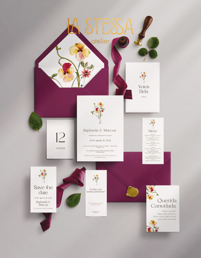 Kit Convite de Casamento - Template Ramalhete Minimalista Moderno