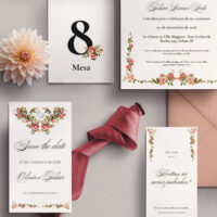 Kit Convite de Casamento -  Template Fine Art Moldura Aquarela Floral Rosê com Monograma - Imagem 3