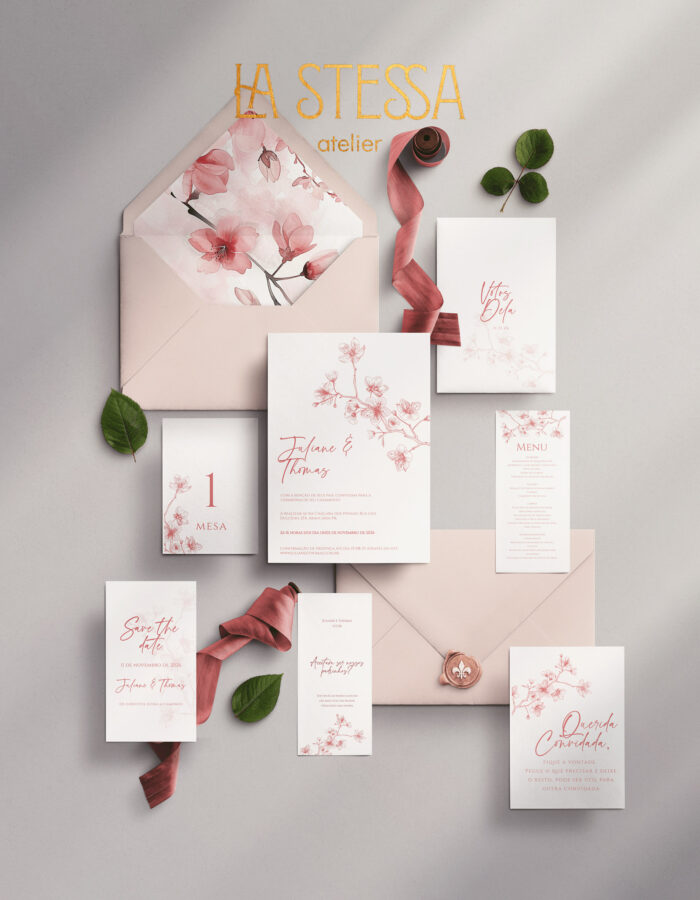 Kit Convite de Casamento -  Template Cerejeira