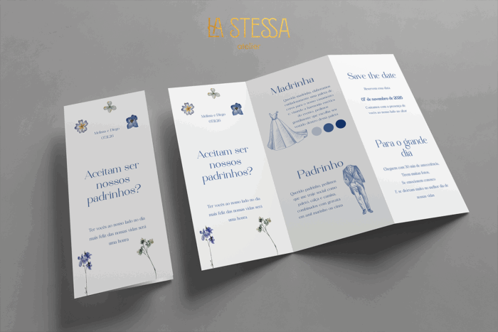 Kit Convite de Casamento -  Template Flores Prensadas Azul Moderno - Image 4