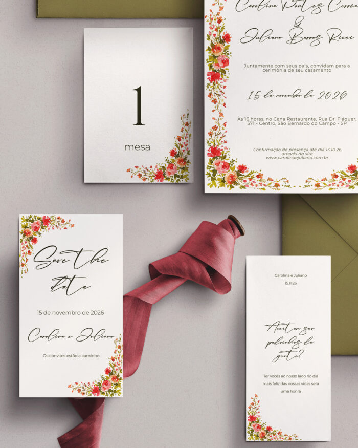 Kit Convite de Casamento - Template Fine Art Moldura Aquarela Floral Primavera - Image 2