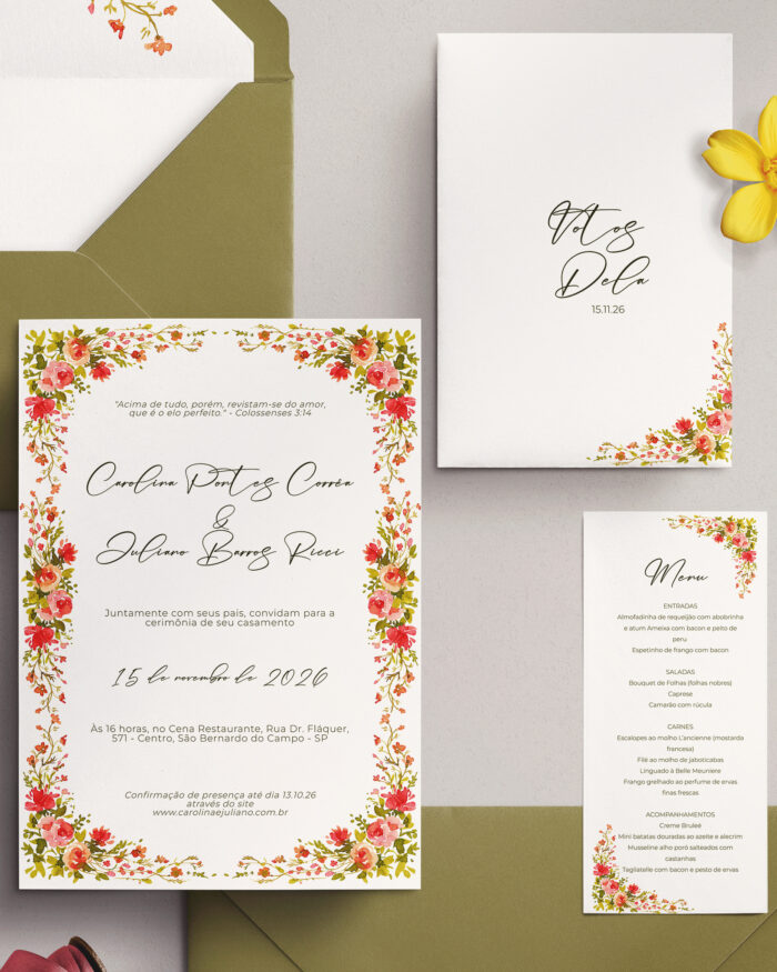 Kit Convite de Casamento - Template Fine Art Moldura Aquarela Floral Primavera - Image 3