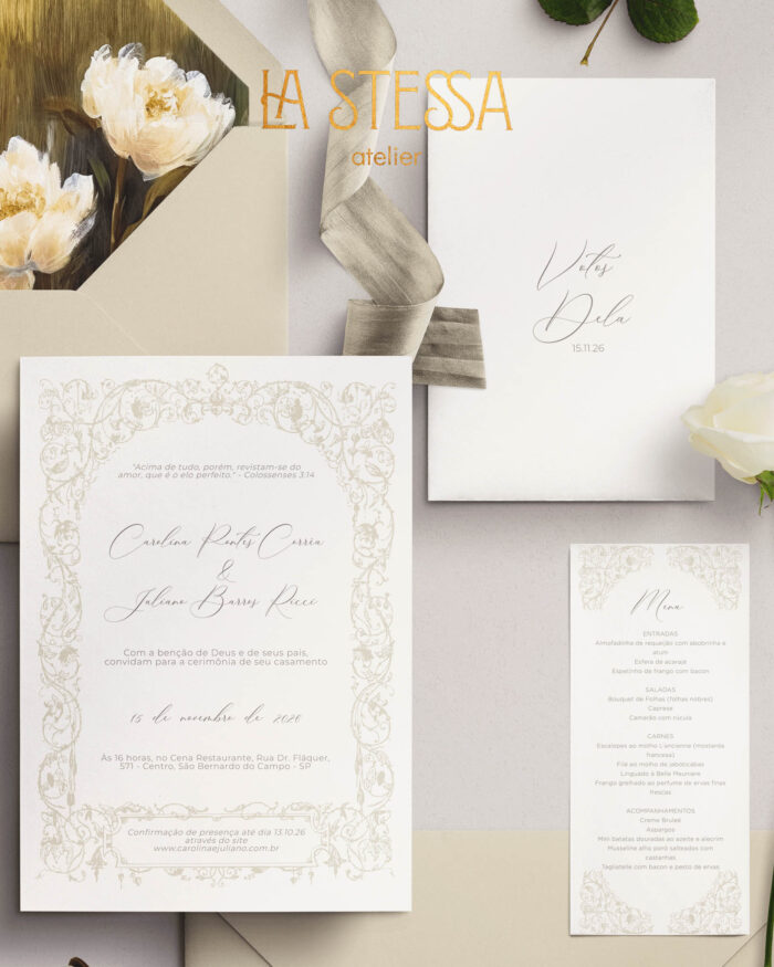 Kit Convite de Casamento -  Template Moldura Ramos e Flores Fine Art - Image 2