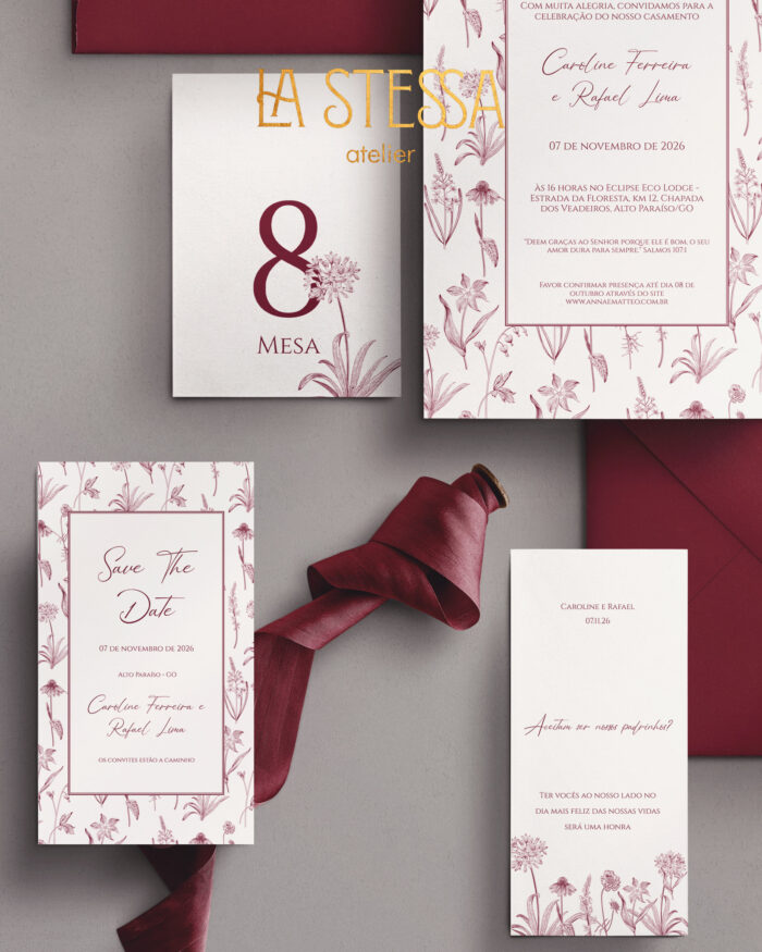Kit Convite de Casamento -  Template Vintage Padrão Flores Selvagens - Image 3
