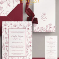 Kit Convite de Casamento -  Template Vintage Padrão Flores Selvagens - Imagem 2