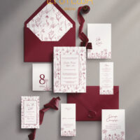 Kit Convite de Casamento -  Template Vintage Padrão Flores Selvagens
