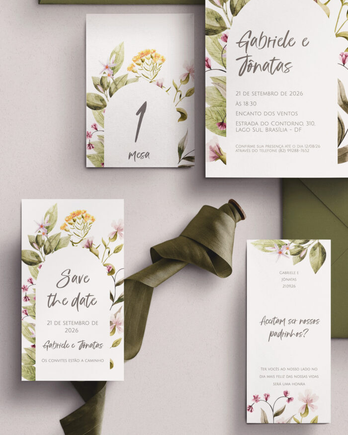 Kit Convite de Casamento - Template Aquarela Arco Flores Selvagens - Image 2
