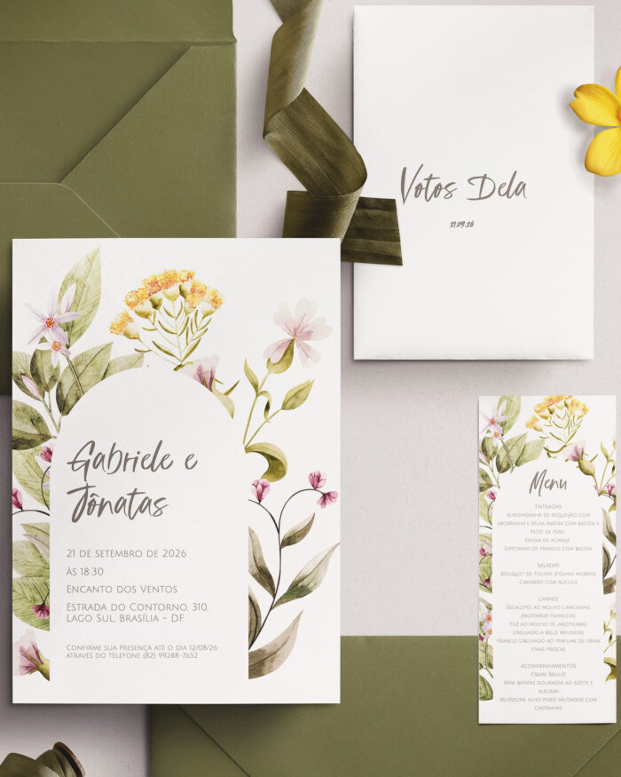 Kit Convite de Casamento - Template Aquarela Arco Flores Selvagens - Image 3