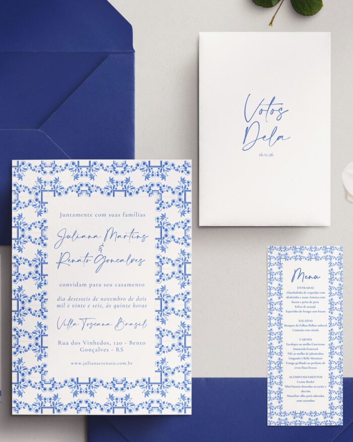 Kit Convite de Casamento - Template Aquarela Azulejo Português - Image 4