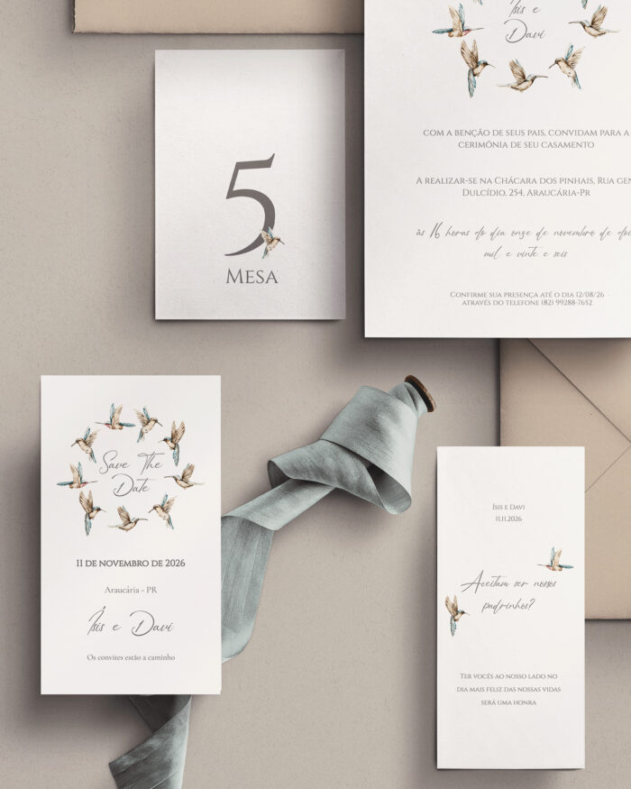 Kit Convite de Casamento - Template Aquarela Beija-flor - Image 3