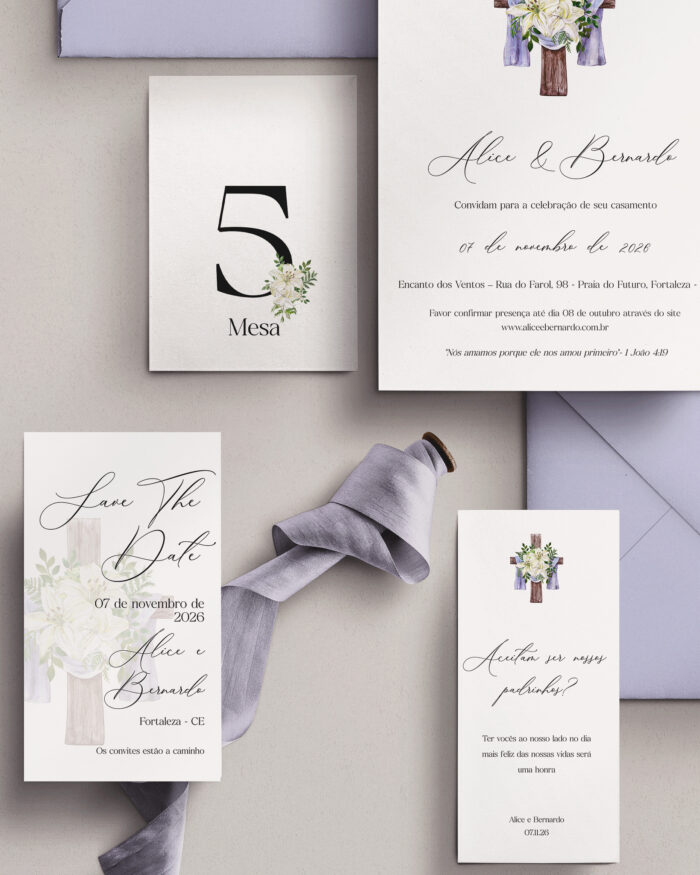Kit Convite de Casamento - Template Aquarela Cruz - Image 3