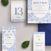Kit Convite de Casamento - Template Aquarela Moldura Azulejo Português Limão Siciliano - Imagem 2