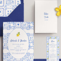 Kit Convite de Casamento - Template Aquarela Moldura Azulejo Português Limão Siciliano - Imagem 3
