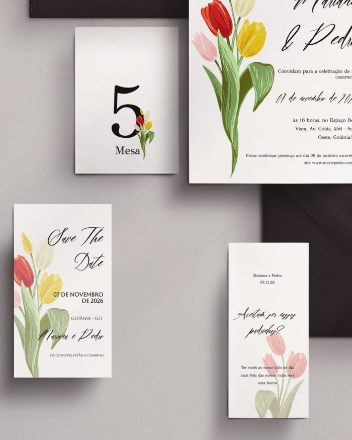 Kit Convite de Casamento -  Template Aquarela Tulipa - Image 3