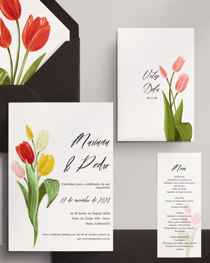 Kit Convite de Casamento -  Template Aquarela Tulipa - Image 2