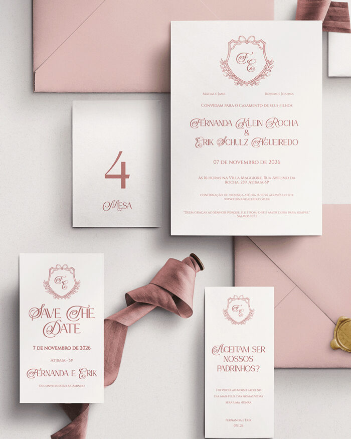 Kit Convite de Casamento - Template Fine Art Clássico Brasão Laço e Ramos - Image 2
