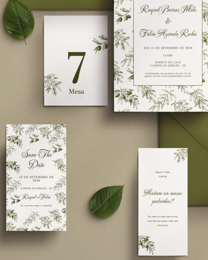 Kit Convite de Casamento - Template Fine Art Vintage Padrão Oliveira - Image 2