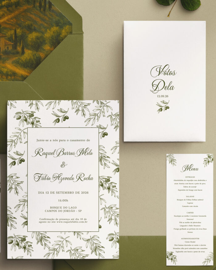 Kit Convite de Casamento - Template Fine Art Vintage Padrão Oliveira - Image 3