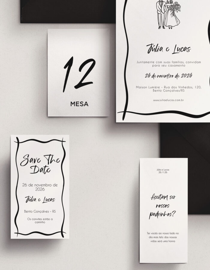 Kit Convite de Casamento - Template Moderno Ilustração Casal Noivos - Image 2