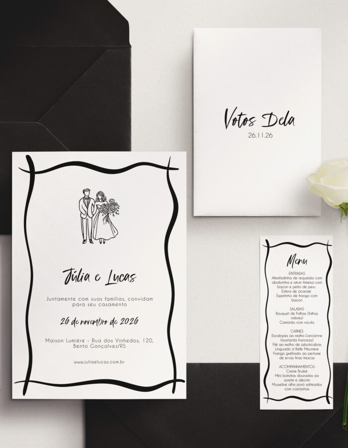 Kit Convite de Casamento - Template Moderno Ilustração Casal Noivos - Image 3