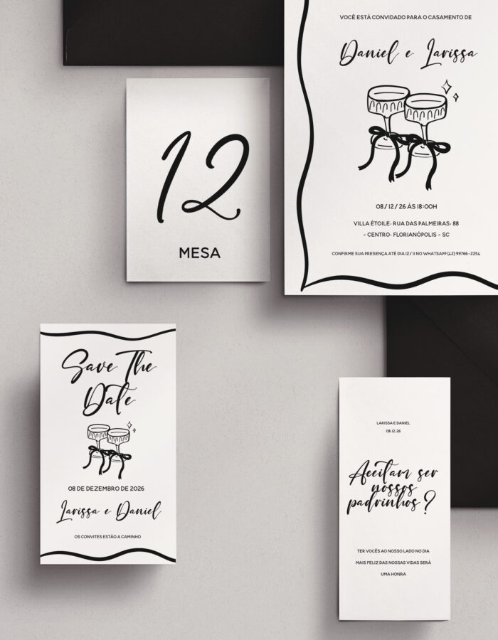 Kit Convite de Casamento - Template Moderno Ilustração Festa Taças Grandes - Image 4