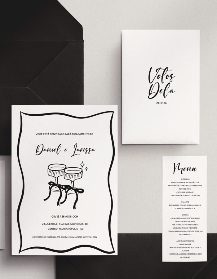 Kit Convite de Casamento - Template Moderno Ilustração Festa Taças Grandes - Image 2