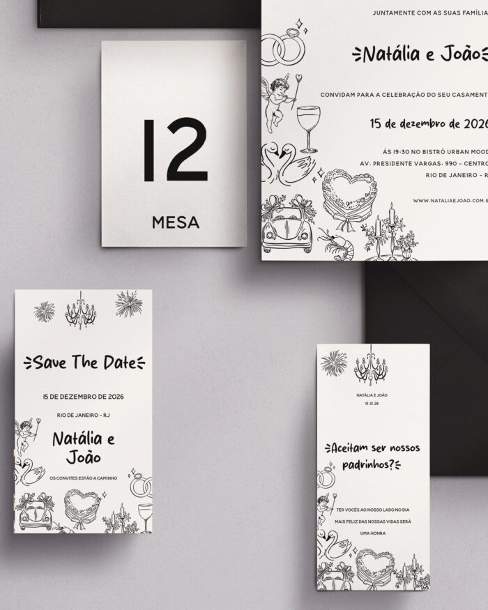 Kit Convite de Casamento - Template Moderno Ilustração Festa de Casamento - Image 3