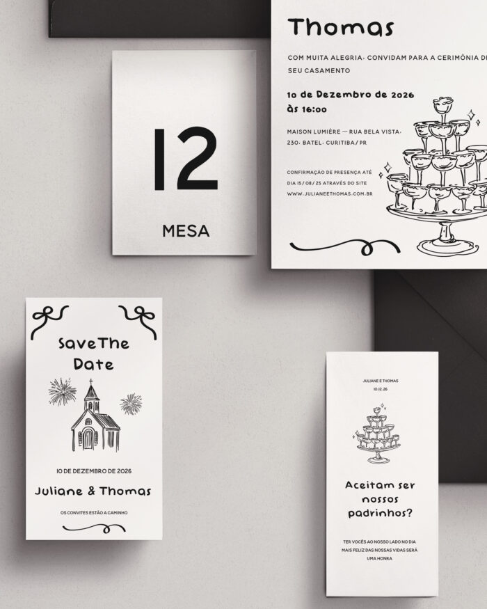 Kit Convite de Casamento - Template Moderno Ilustração Torre de Taças - Image 3