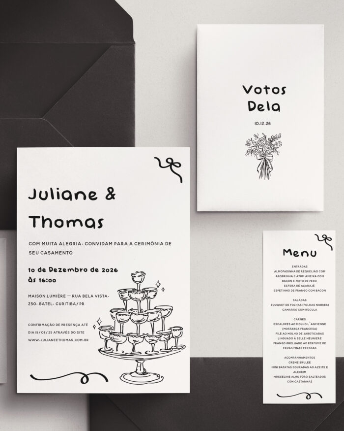 Kit Convite de Casamento - Template Moderno Ilustração Torre de Taças - Image 2